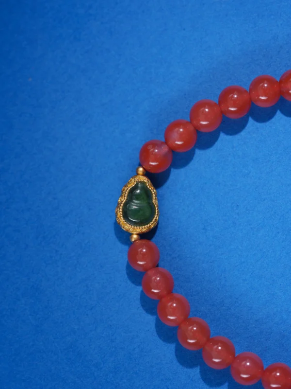 South Red Agate & Gold-Clad Silver Jade Gourd Bracelet with Natural Pearl