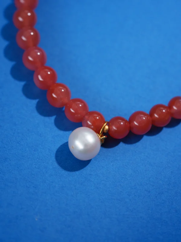 South Red Agate & Gold-Clad Silver Jade Gourd Bracelet with Natural Pearl