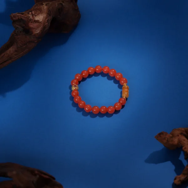 South Red Agate Bracelet with Oval Honey Amber Beads