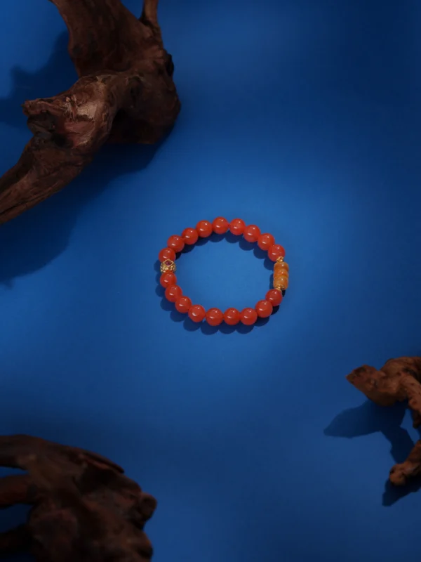 South Red Agate Bracelet with Oval Honey Amber Beads