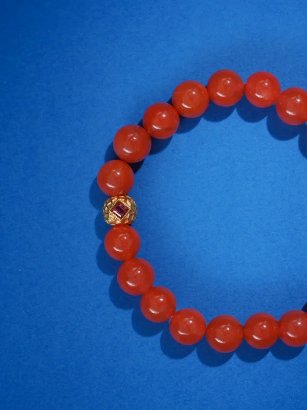 South Red Agate Bracelet with Oval Honey Amber Beads